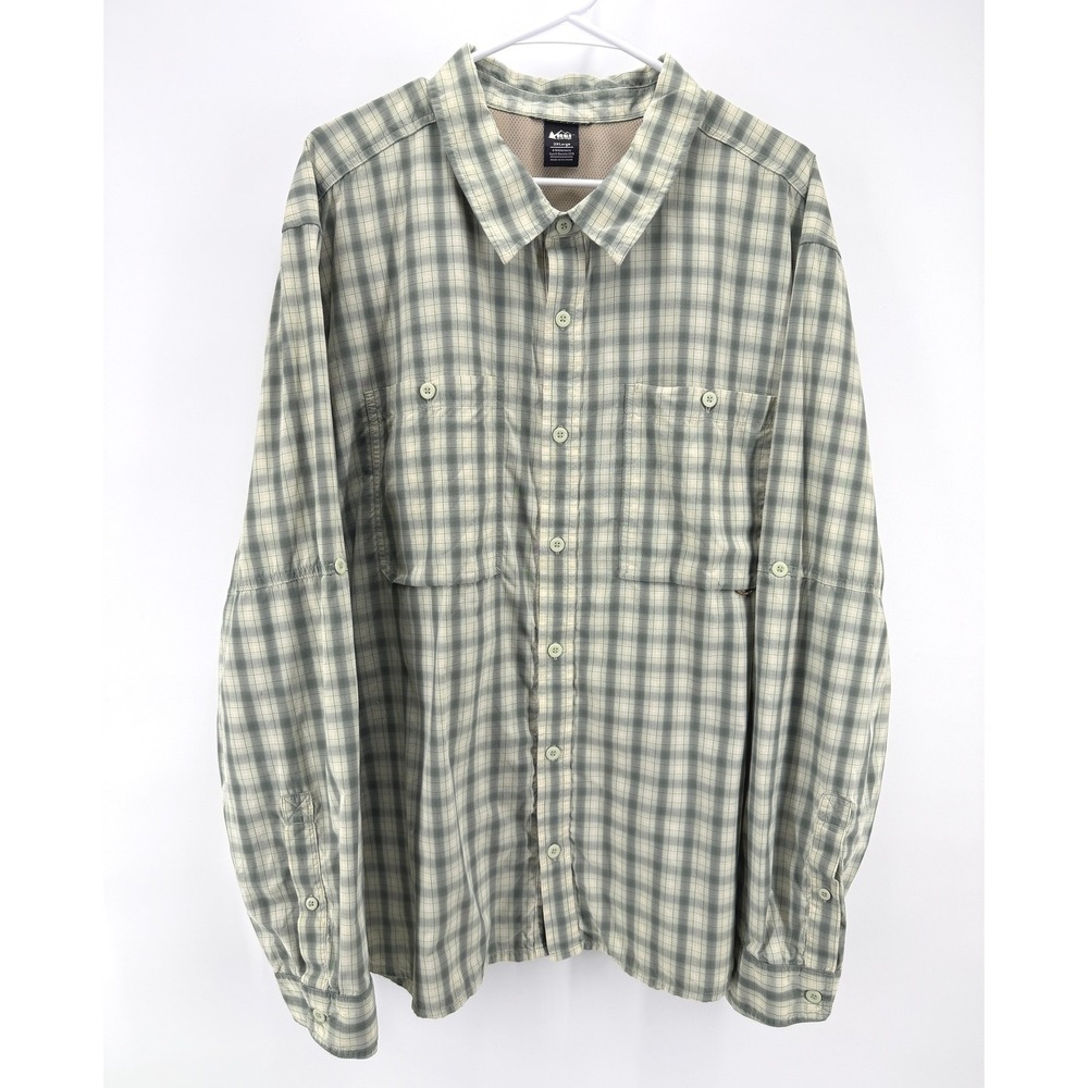 REI Co-op Sahara Shirt Green Plaid Camp Gorp Quick Dry Hiking UPF 50+ Men 3XL